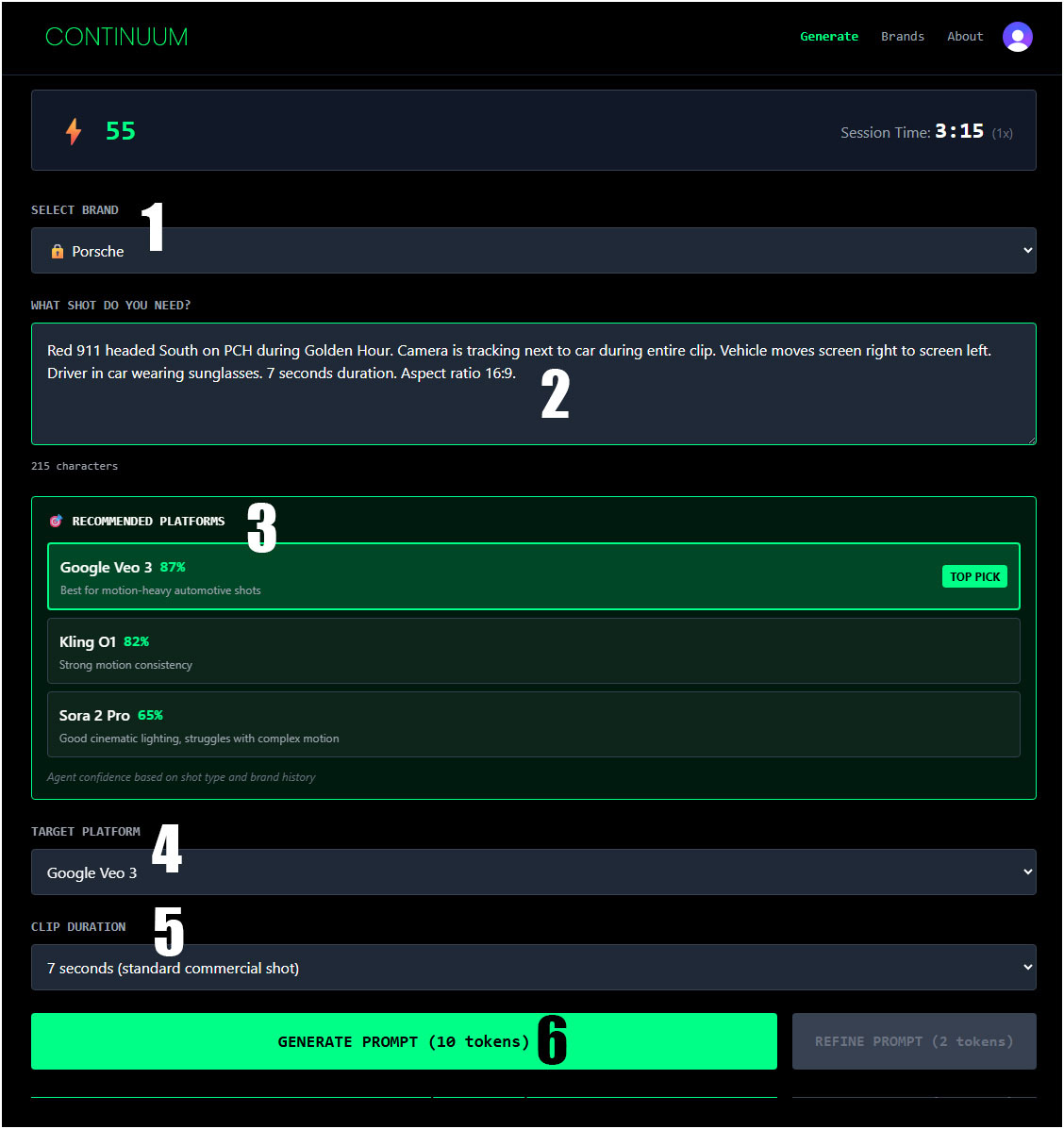 Generate screen with numbered callouts